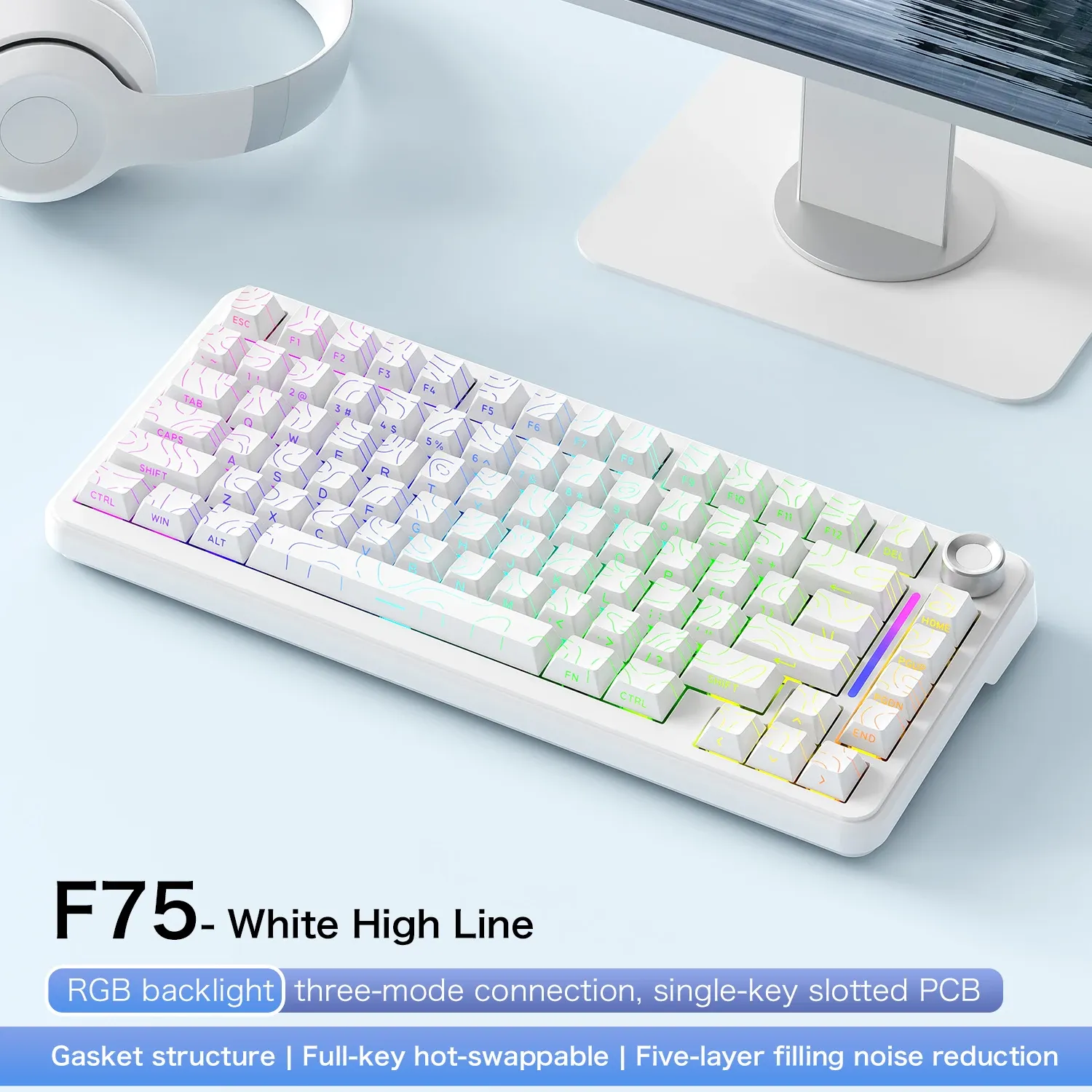 Clavier de jeu sans fil FREEWOL F75 RGB, 75 %, à remplacement à chaud, mécanique, touches métalliques, AULA F75, même modèle, tri-mode, 4000 mAh 9