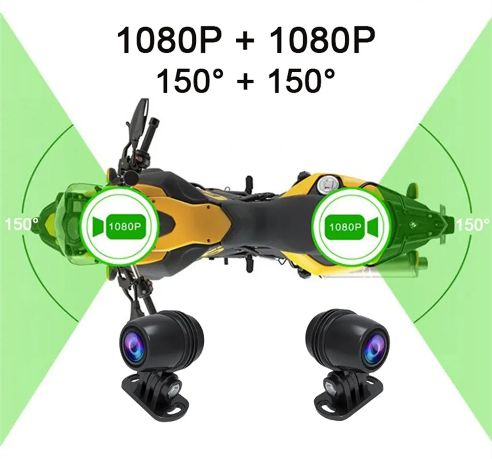 Caméra embarquée étanche pour moto Full HD 1080P avec Wi-Fi, GPS et double objectif avant/arrière 3