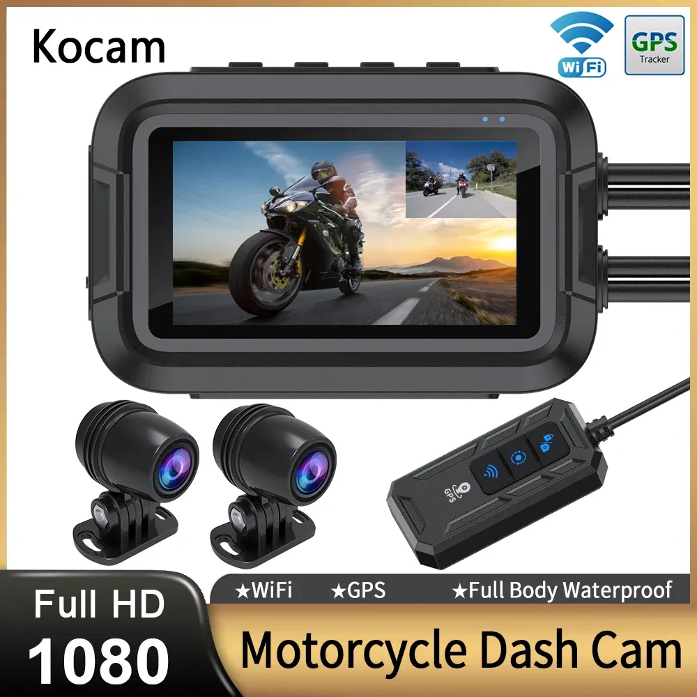 Caméra embarquée étanche pour moto Full HD 1080P avec Wi-Fi, GPS et double objectif avant/arrière - Image 1