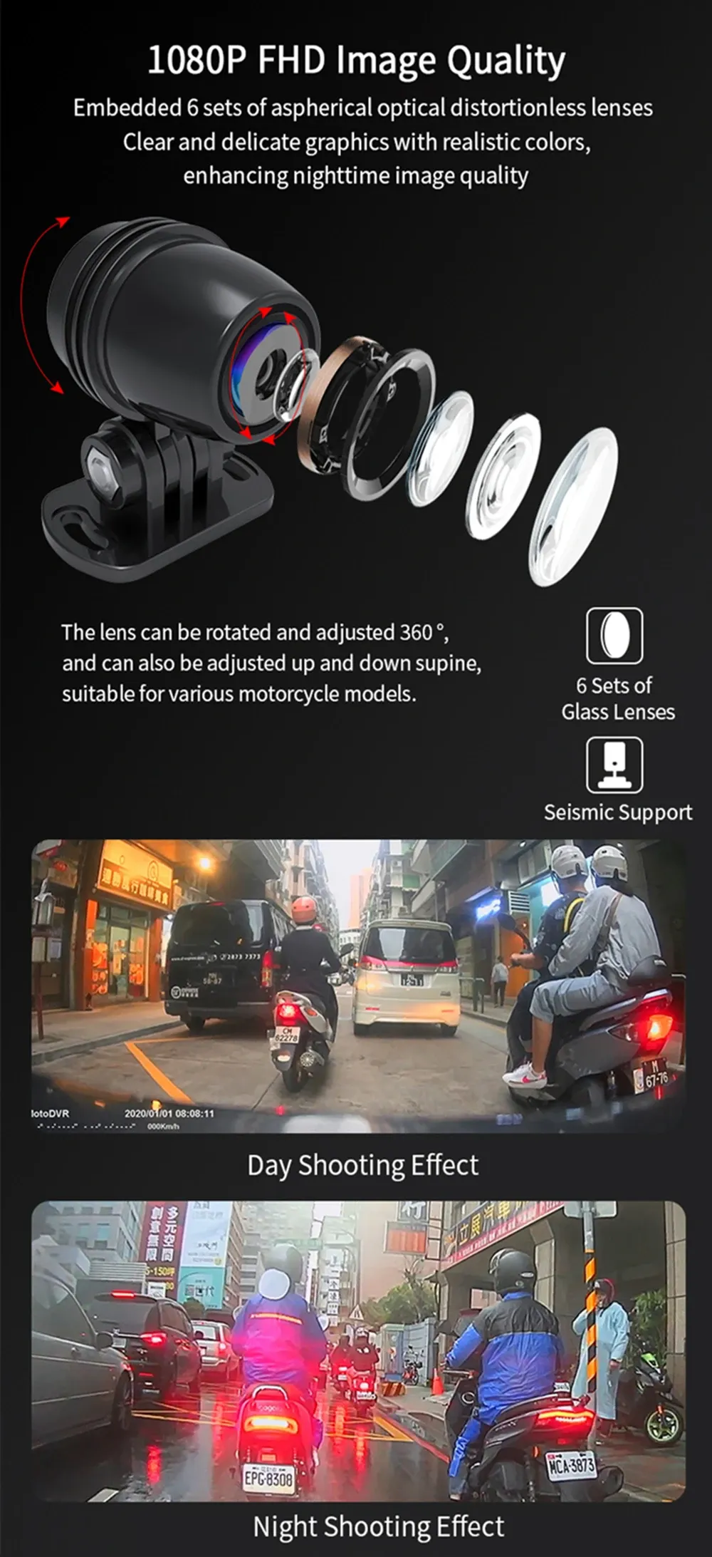Détails des fonctions de la caméra moto