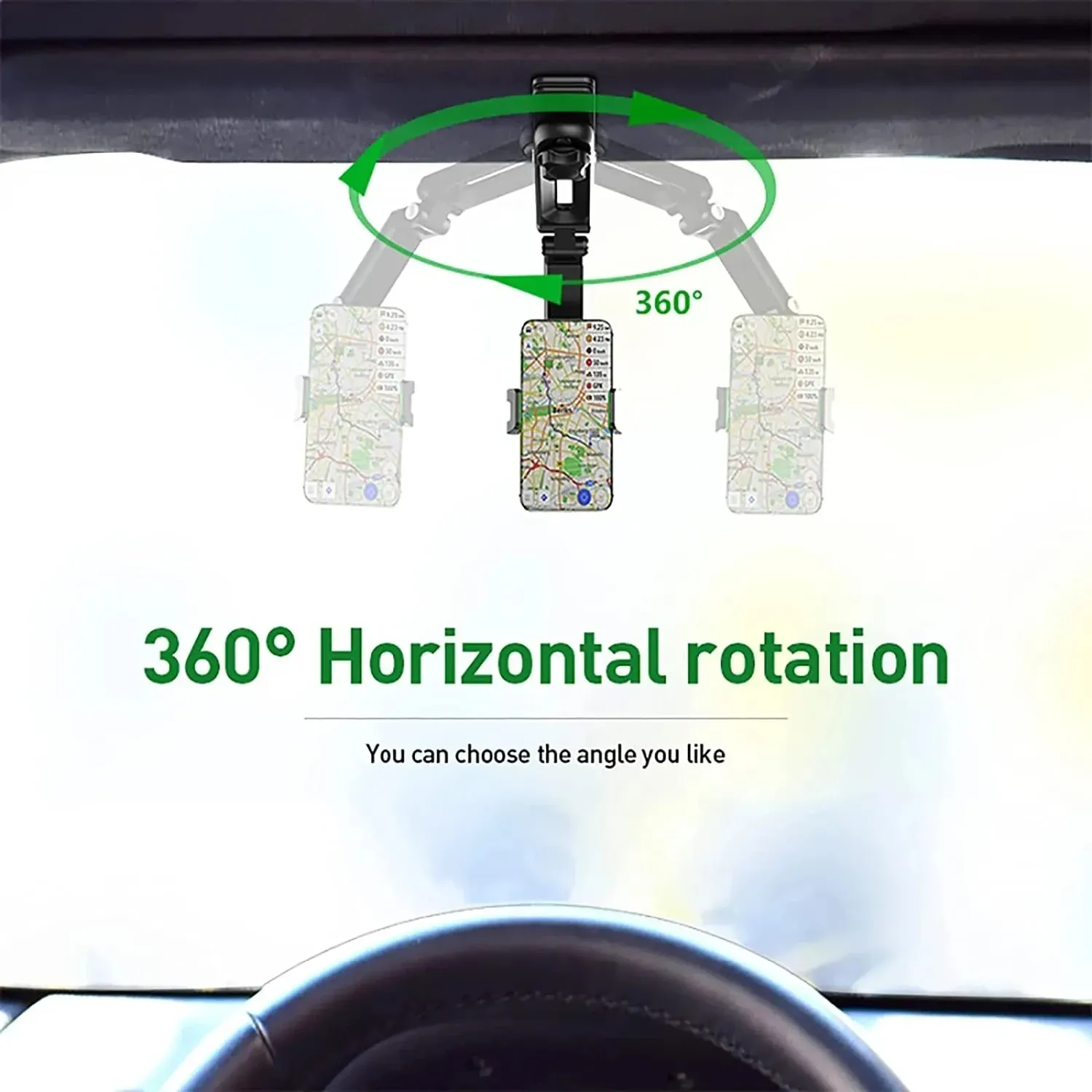 Support de téléphone pour pare-soleil de voiture multifonction à rotation 360° compatible iPhone, Samsung et Android 3