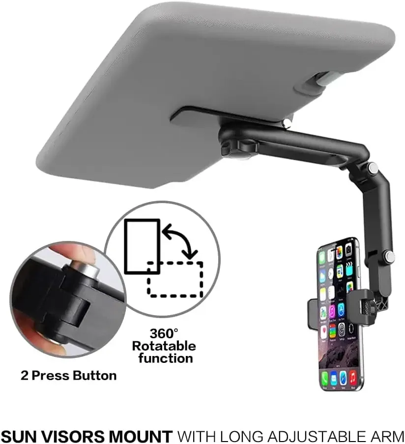 Support de téléphone pour pare-soleil de voiture multifonction à rotation 360° compatible iPhone, Samsung et Android 2