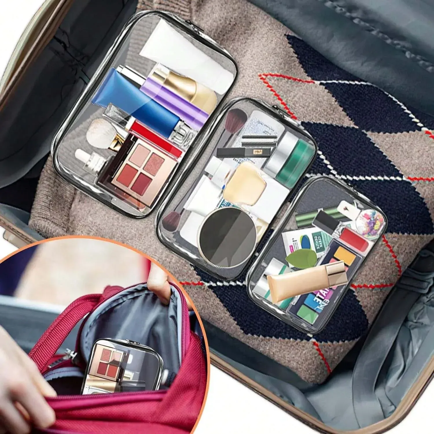 Trousse de toilette transparente en PVC avec fermeture éclair, compatible bagage cabine 4