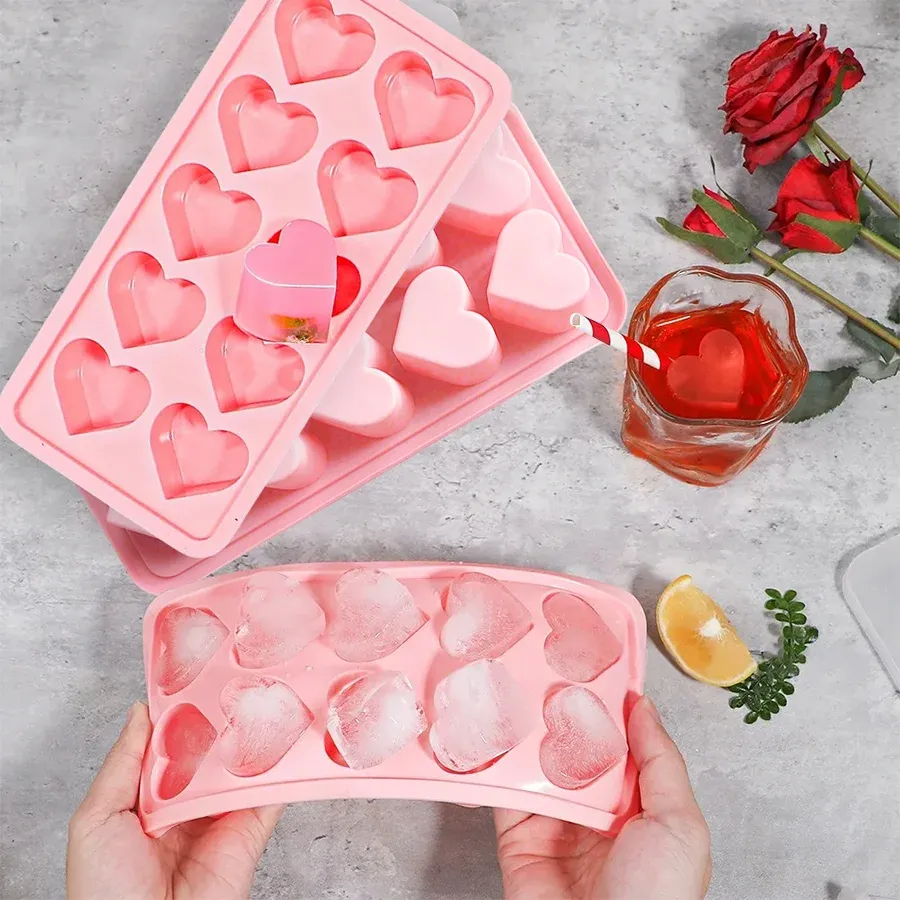 Bac à glaçons en silicone en forme de cœur, 10 cavités, idéal pour la Saint-Valentin - Image 1