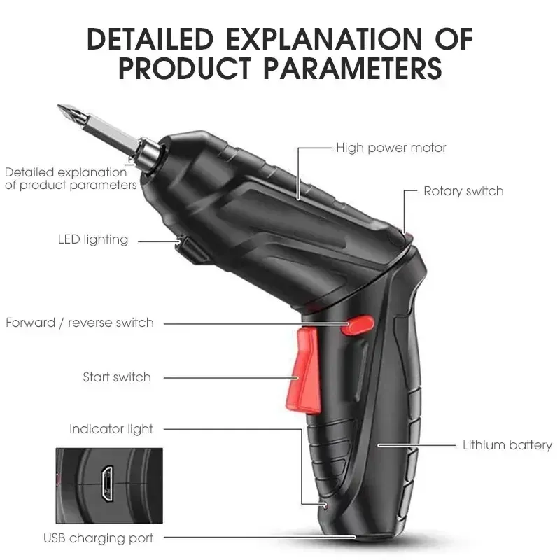 Mini perceuse-visseuse sans fil 3,6 V avec batterie lithium intégrée, pour l'entretien et la réparation domestiques 2