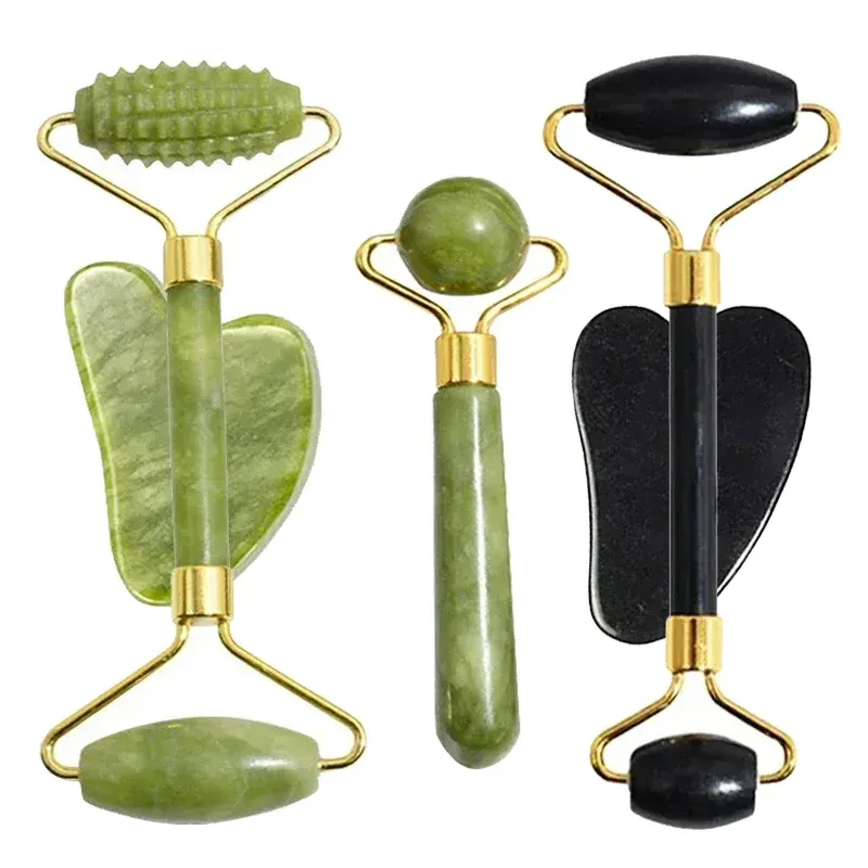 Rouleau de jade naturel pour le visage et le cou, en pierre naturelle, avec pierre Gua Sha 5