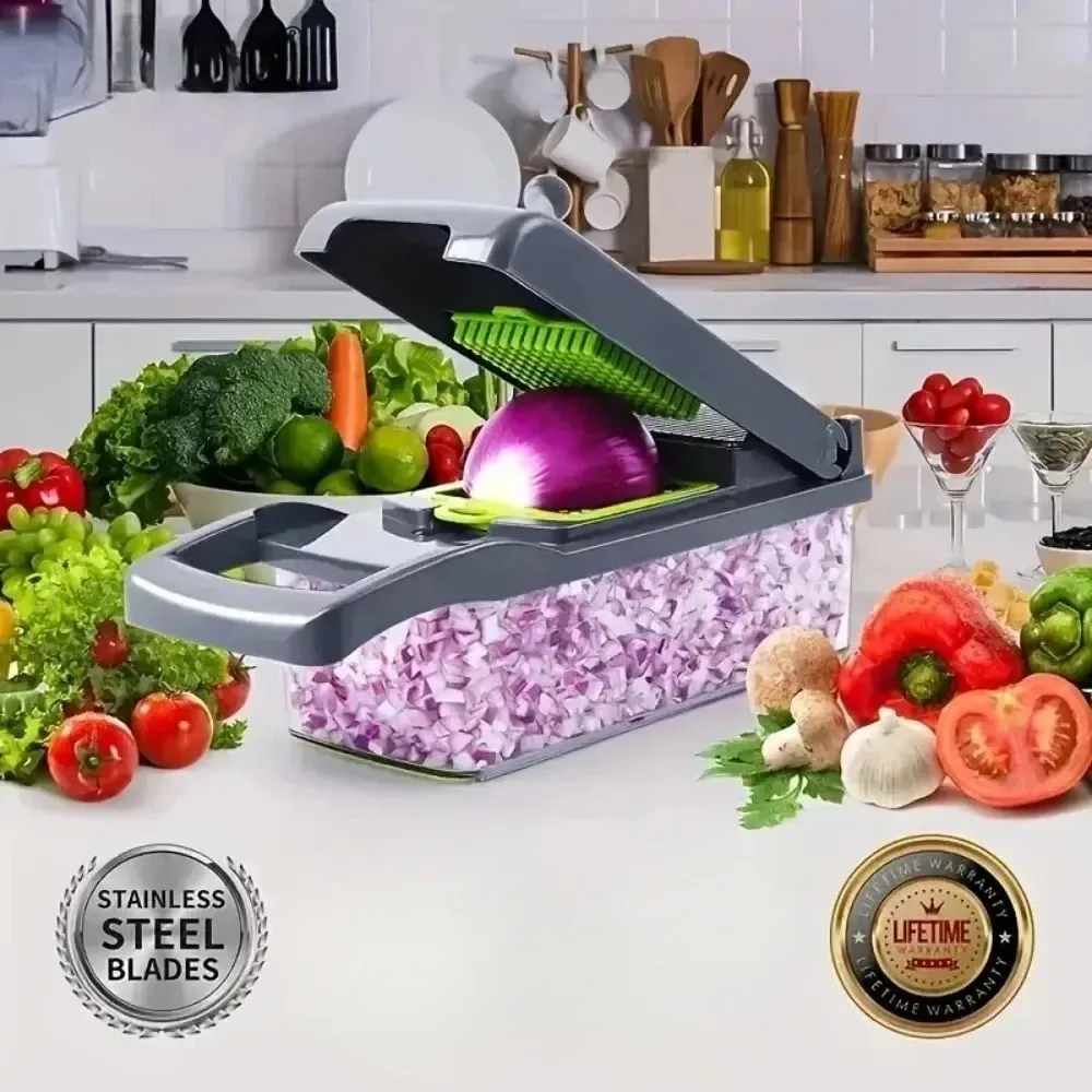 Hachoir à légumes multifonctionnel avec poignée, râpe et trancheur, modèle D479 2