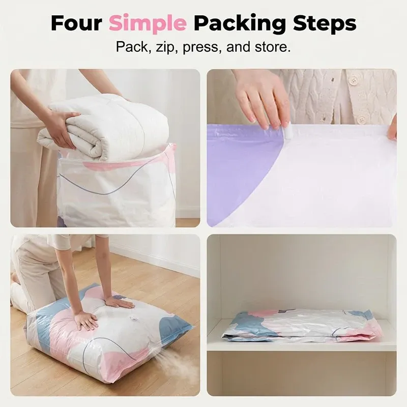 Sacs de rangement sous vide pour vêtements, couettes et bagages – Épais, grande capacité, sans pompe, gain de place 4