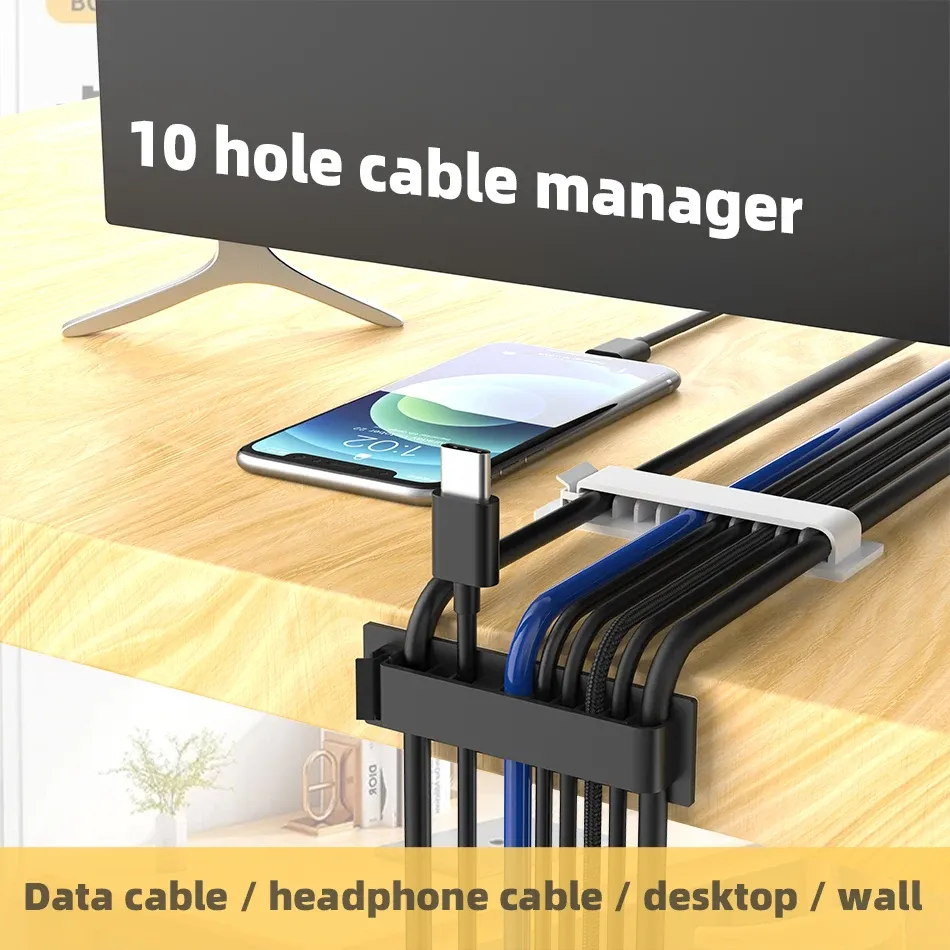 Organisateur de câbles auto-adhésif, lot de 1/3/5, 5/8/10 emplacements, clips de fixation pour bureau, téléviseur, PC et câbles Ethernet sous bureau, gestion des câbles USB 2