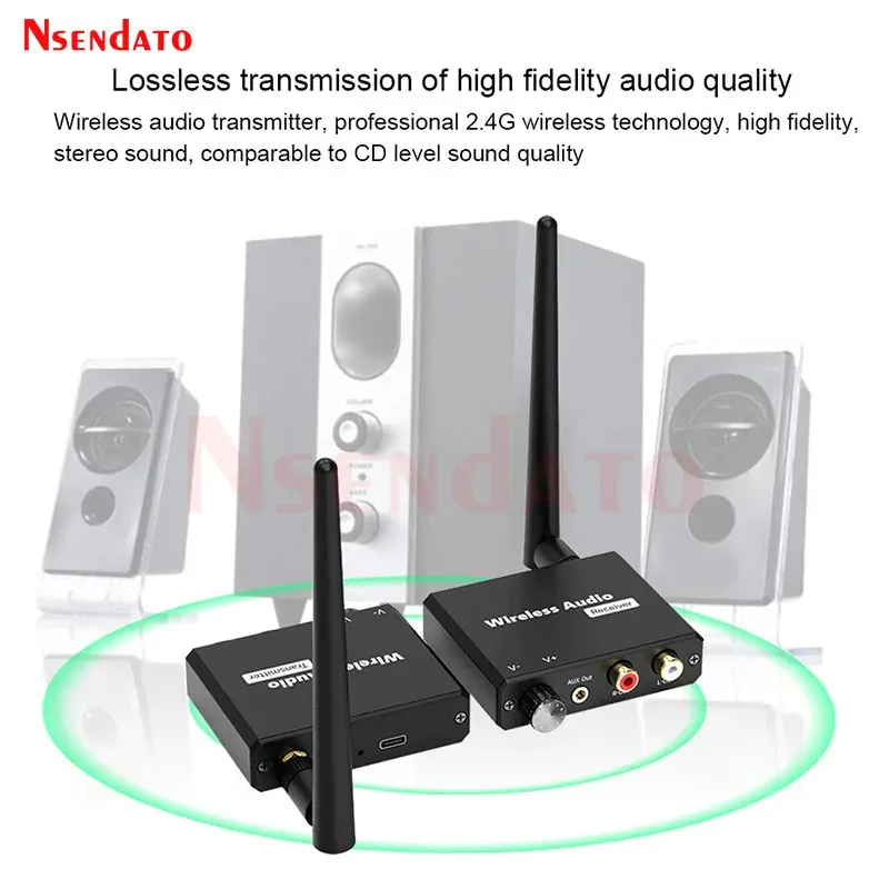 Adaptateur audio Wi-Fi numérique 2,4 GHz avec émetteur-récepteur audio sans fil 50 m et sortie R/L AUX 3,5 mm pour TV Box, lecteur DVD et PC 2
