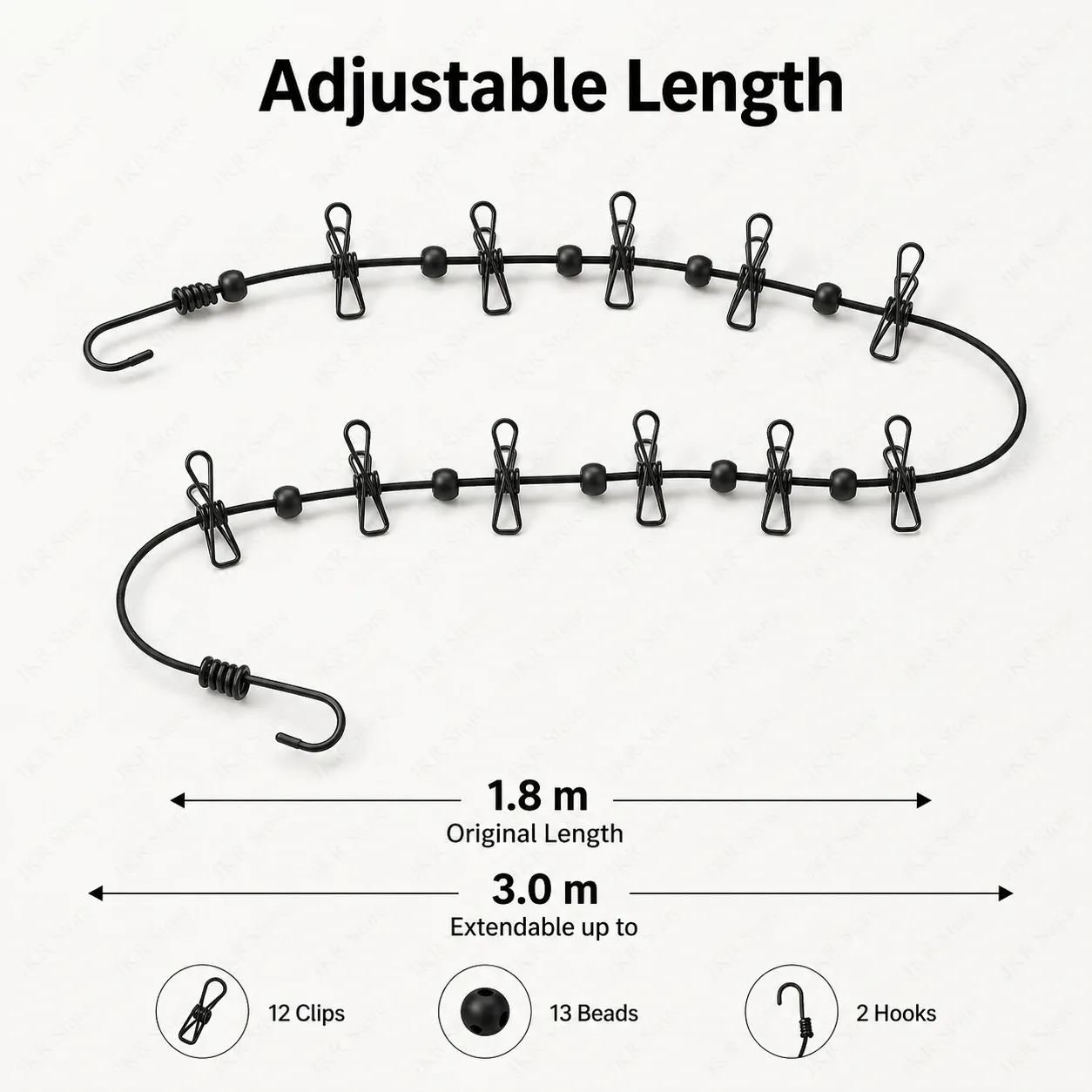 Corde à linge rétractable portable avec 12 pinces, en plastique antidérapant, idéale pour le voyage, la maison et le camping 6