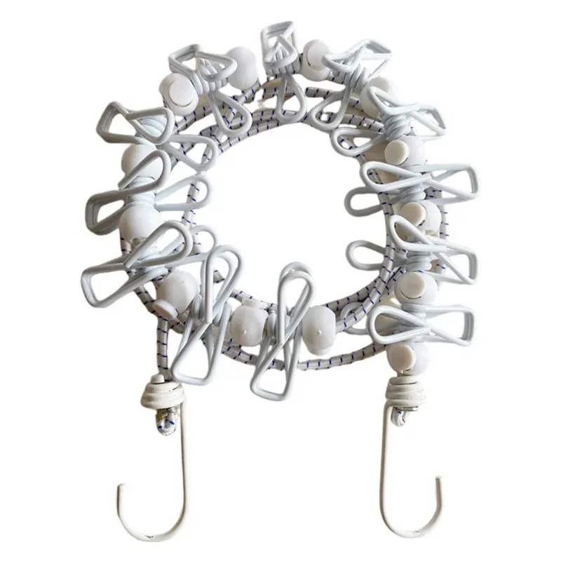 Corde à linge rétractable portable avec 12 pinces, en plastique antidérapant, idéale pour le voyage, la maison et le camping 7