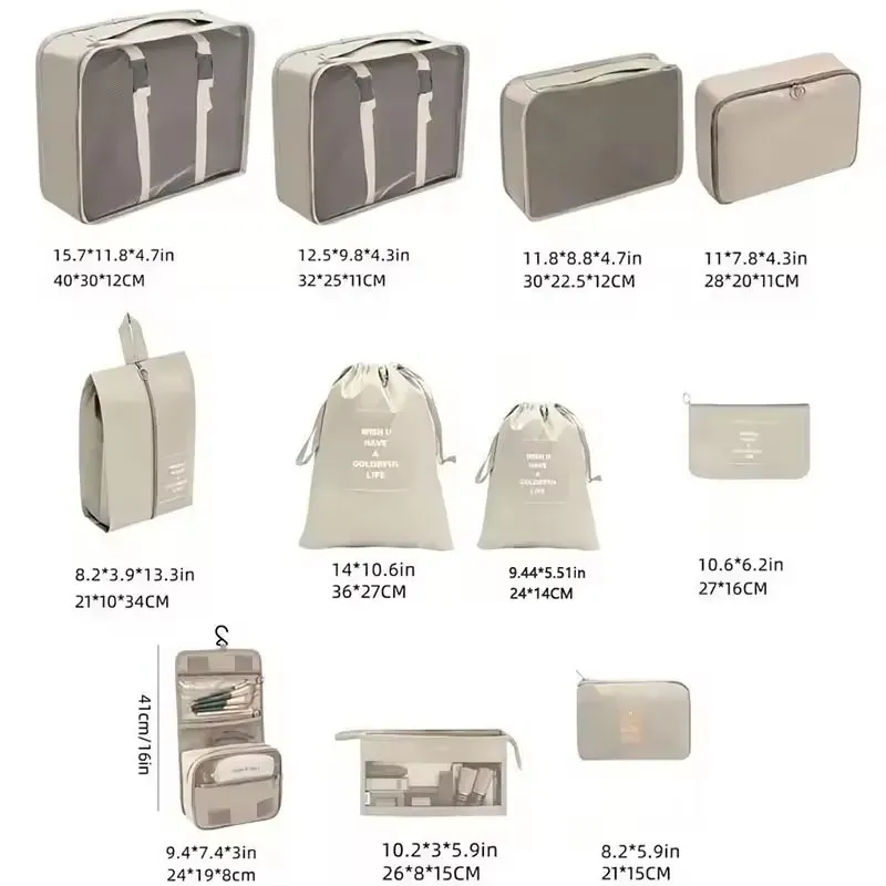 Ensemble de cubes d'emballage et sacs de rangement pour valise : organisation des vêtements, articles de toilette et chaussures 3