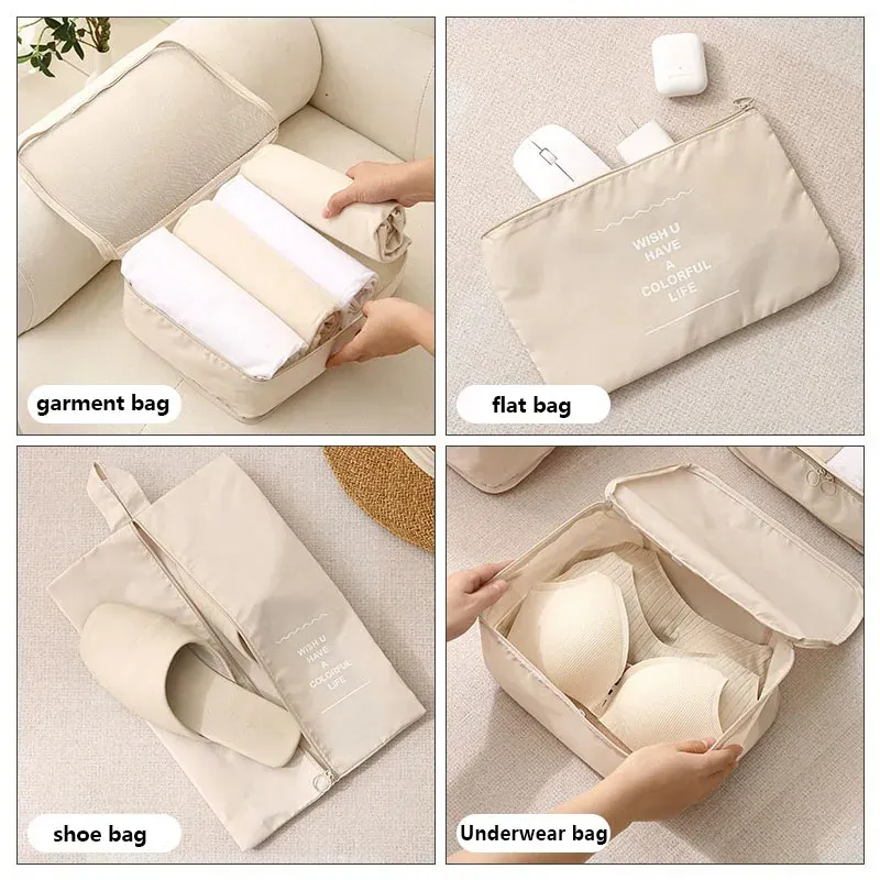Ensemble de cubes d'emballage et sacs de rangement pour valise : organisation des vêtements, articles de toilette et chaussures 4