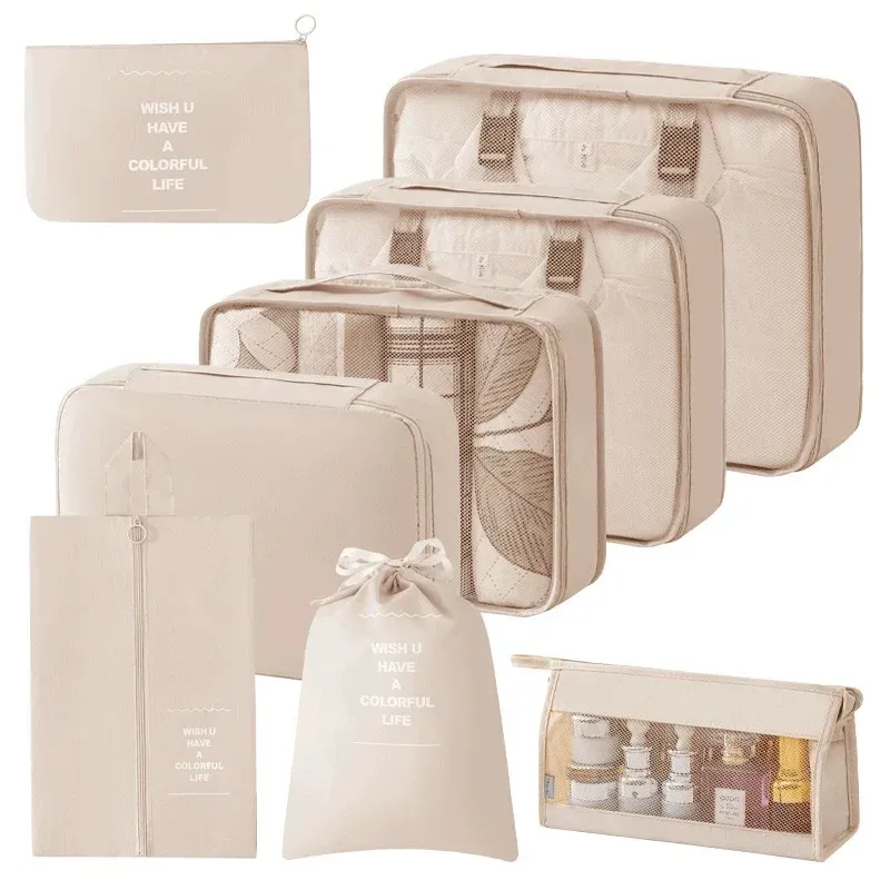 Ensemble de cubes d'emballage et sacs de rangement pour valise : organisation des vêtements, articles de toilette et chaussures 8