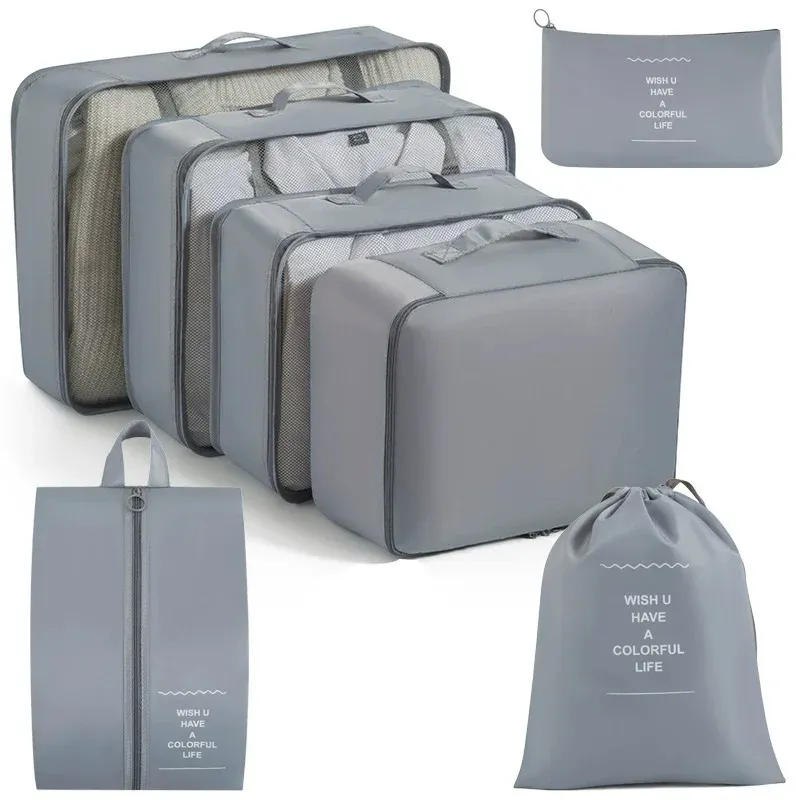 Ensemble de cubes d'emballage et sacs de rangement pour valise : organisation des vêtements, articles de toilette et chaussures 11