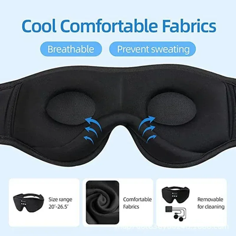 Masque de sommeil 3D Bluetooth 5.0 avec haut-parleurs HD intégrés et lecture de musique, sans fil 3