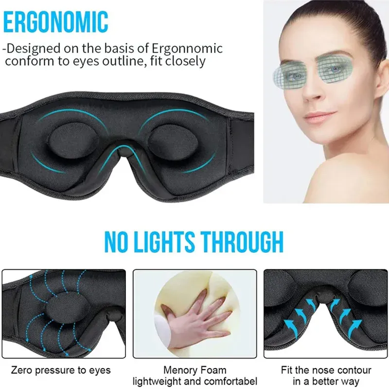 Masque de sommeil 3D Bluetooth 5.0 avec haut-parleurs HD intégrés et lecture de musique, sans fil 5
