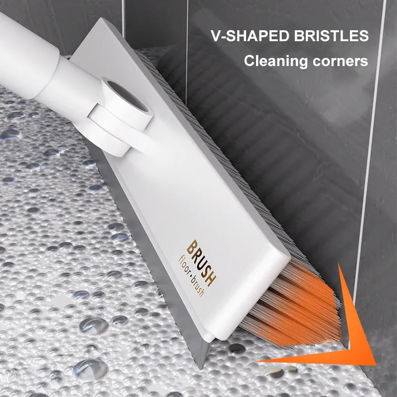Brosse multifonctionnelle à long manche pour sols de salle de bains et de cuisine, joints de carrelage, murs et toilettes 2