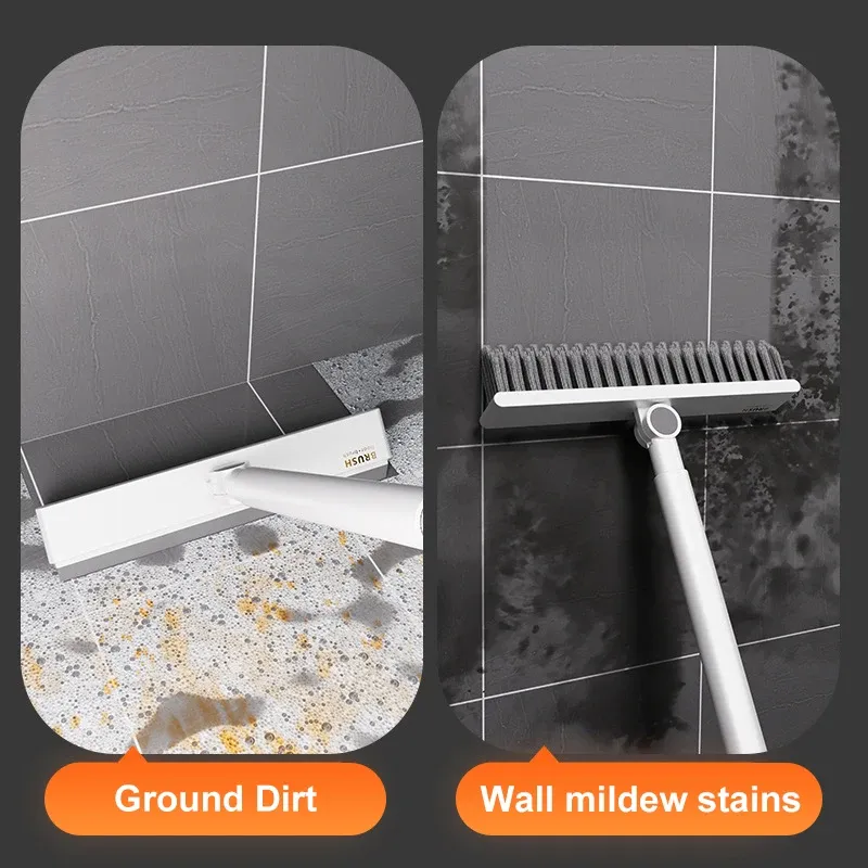 Brosse multifonctionnelle à long manche pour sols de salle de bains et de cuisine, joints de carrelage, murs et toilettes 3