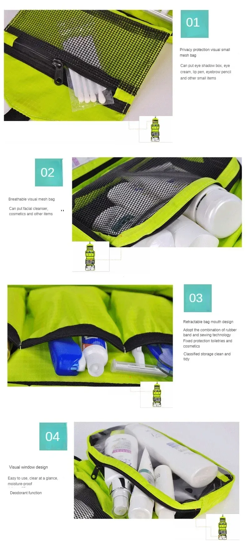 Trousse de toilette suspendue en situation de voyage
