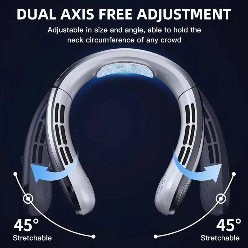 Ventilateur de cou portable sans pales 8000 mAh, rechargeable par USB, silencieux, écran LED 4