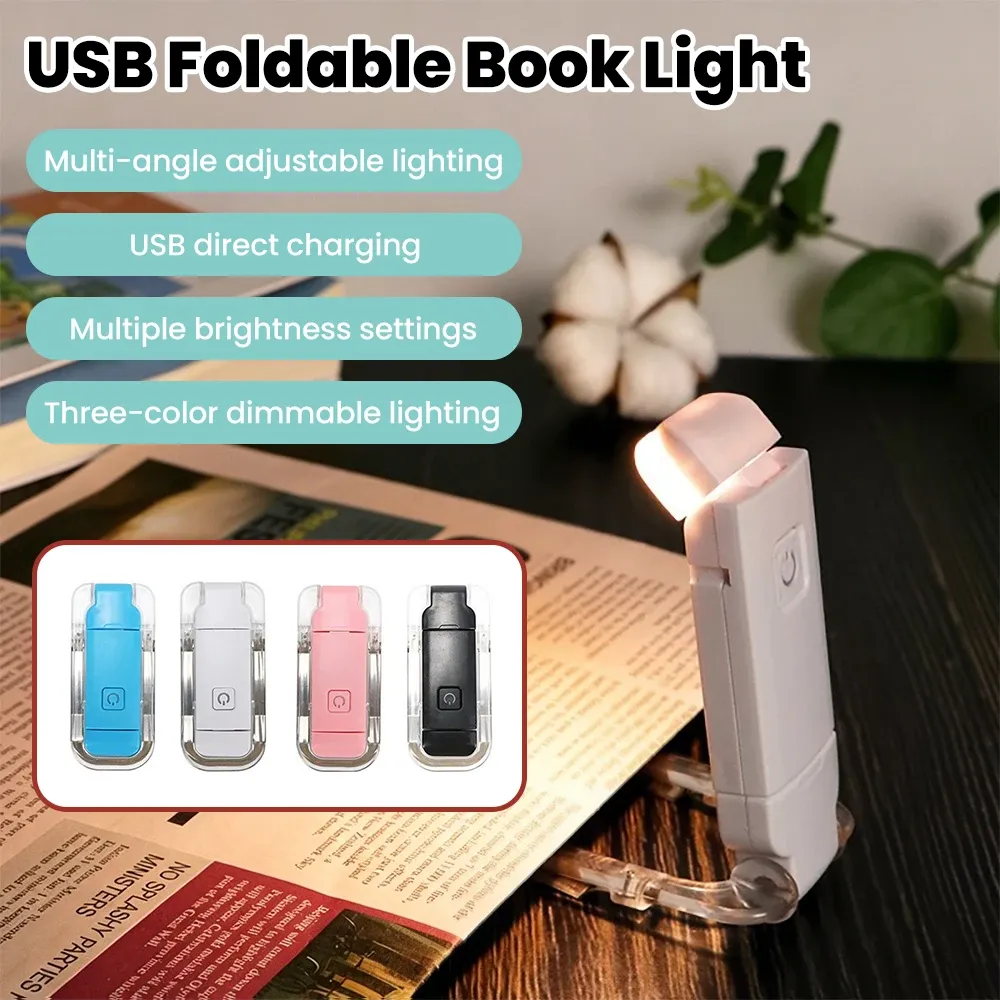 Lampe de lecture LED rechargeable à pince, 3 couleurs de lumière et intensité variable
