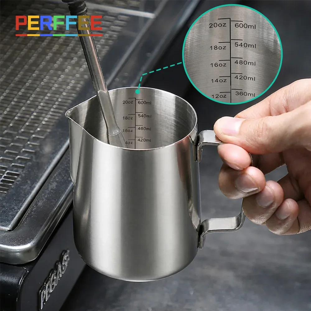 Pichet à lait mousseux en acier inoxydable pour latte art, avec broc doseur, outil de barista pour espresso - Image 1