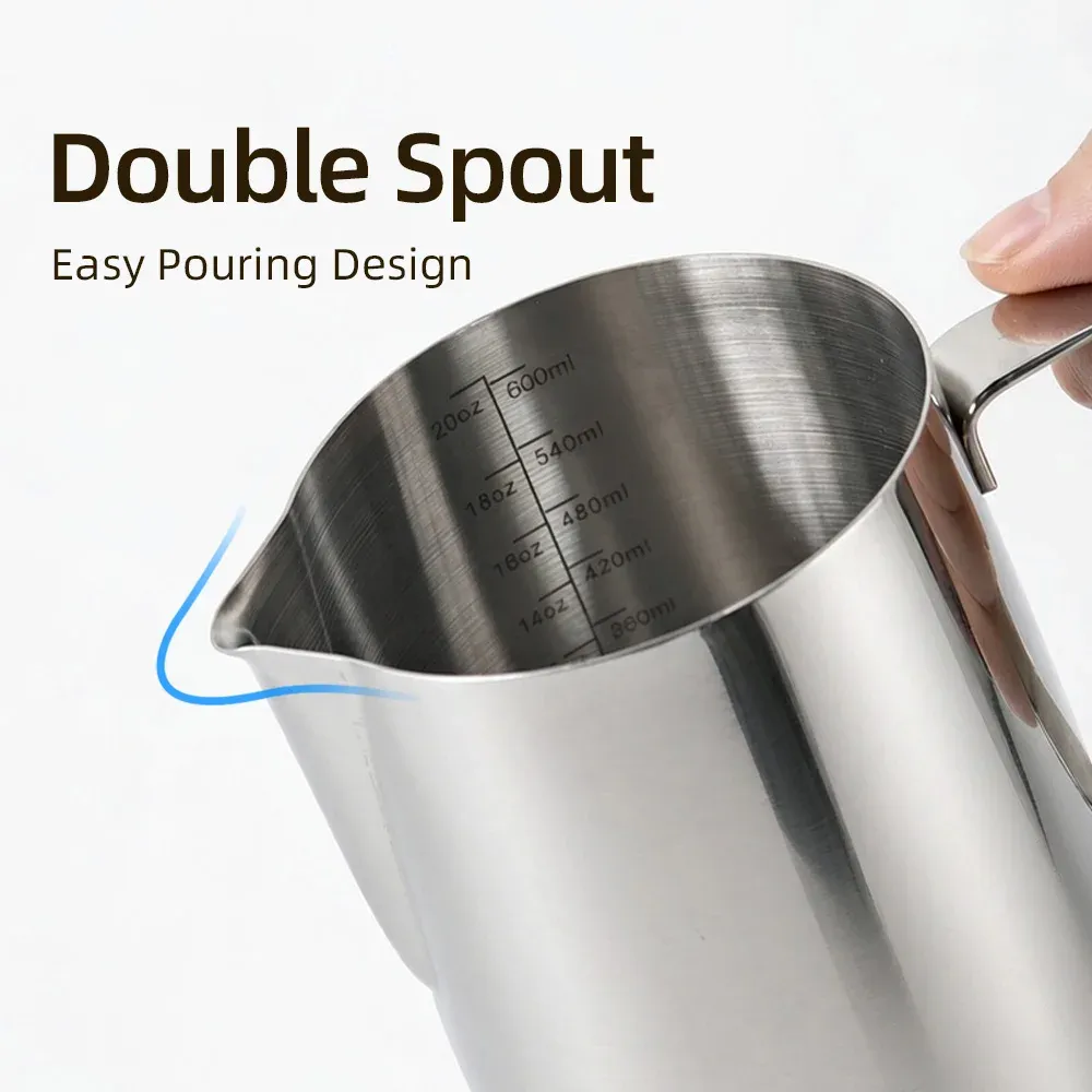 Pichet à lait mousseux en acier inoxydable pour latte art, avec broc doseur, outil de barista pour espresso 3