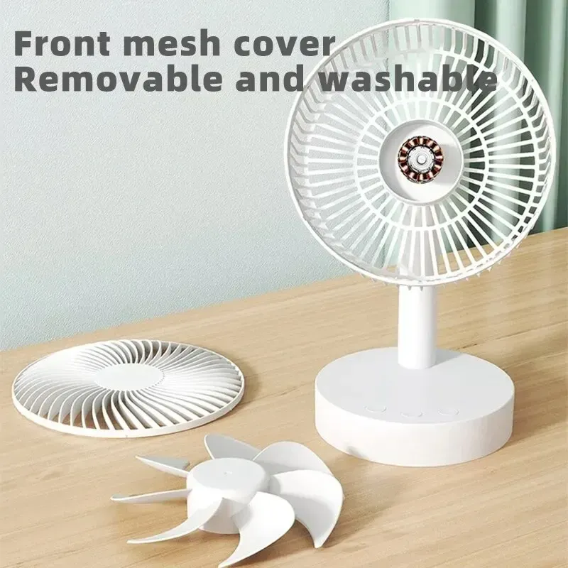 Petit ventilateur de bureau blanc silencieux avec minuterie, 4 vitesses réglables, rechargeable et portable, détachable 2