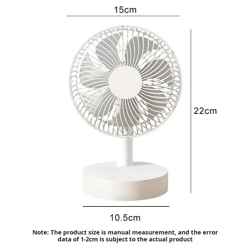 Petit ventilateur de bureau blanc silencieux avec minuterie, 4 vitesses réglables, rechargeable et portable, détachable 4