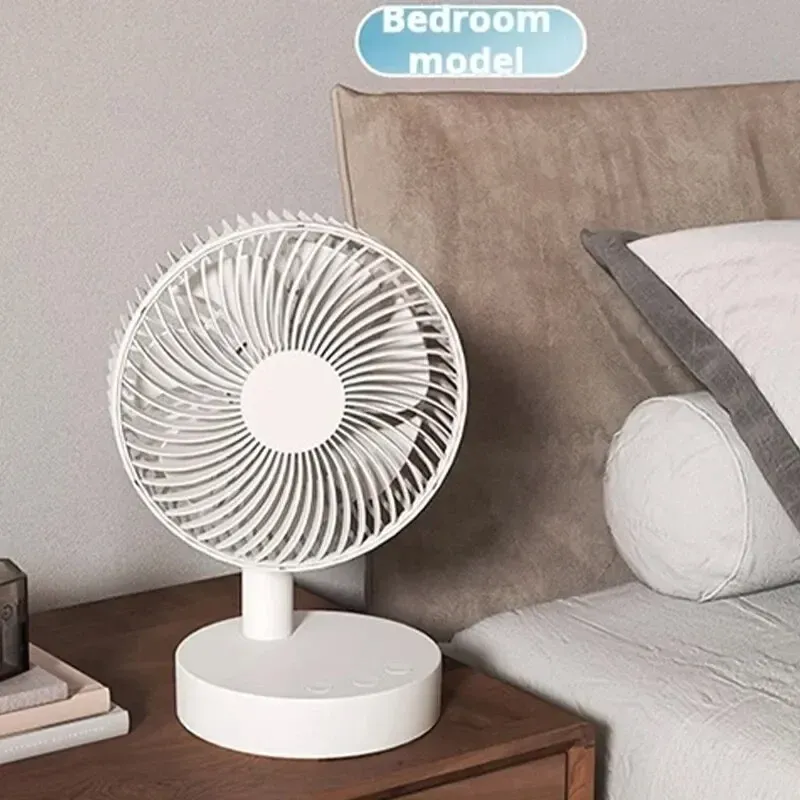 Petit ventilateur de bureau blanc silencieux avec minuterie, 4 vitesses réglables, rechargeable et portable, détachable 5
