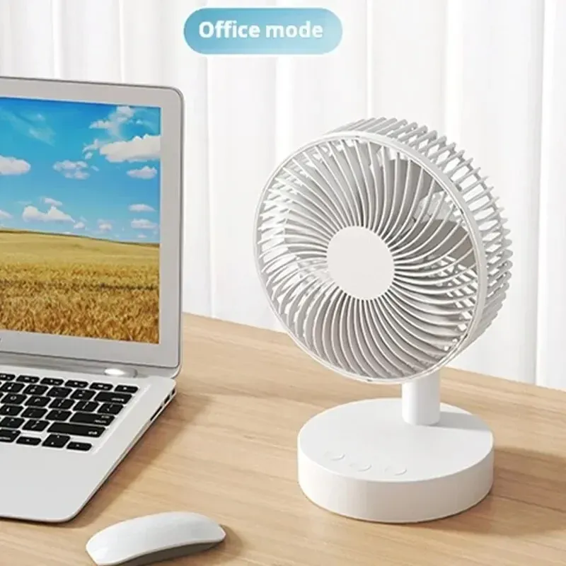 Petit ventilateur de bureau blanc silencieux avec minuterie, 4 vitesses réglables, rechargeable et portable, détachable 6