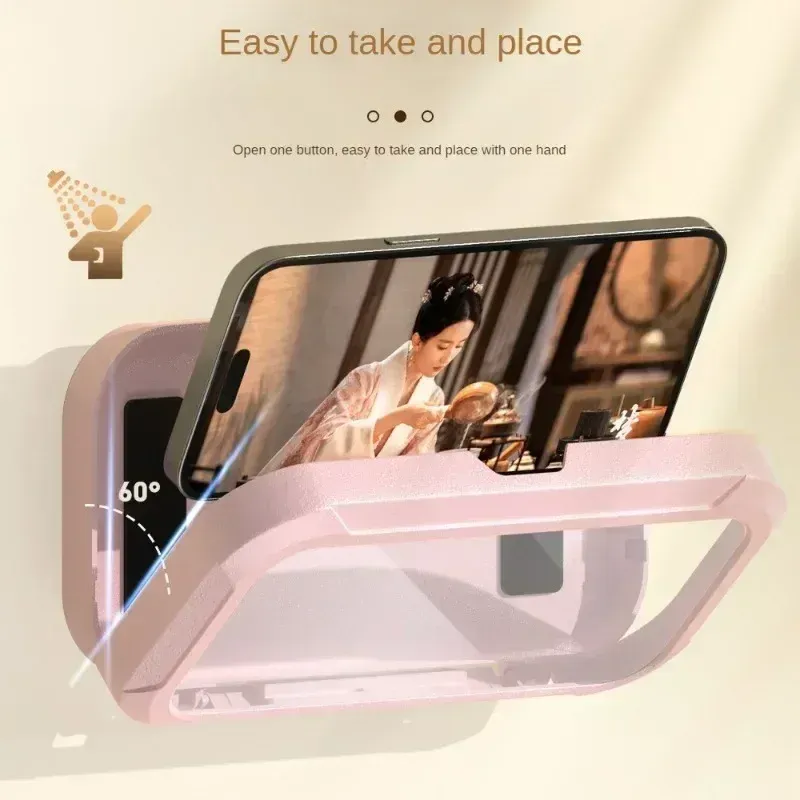 Support de téléphone de douche étanche, à angle de rotation réglable, support mural télescopique pour salle de bain et cuisine 2