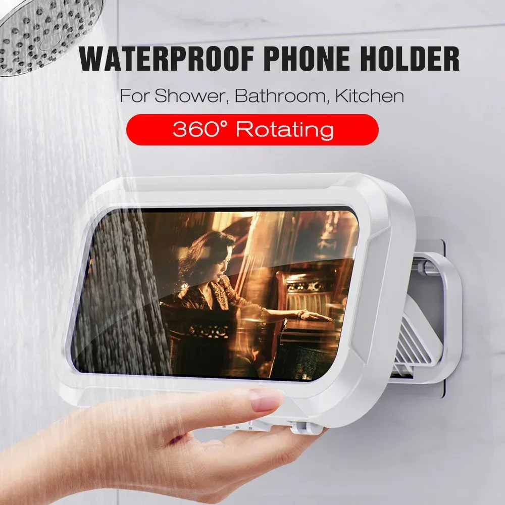 Support de téléphone de douche étanche, à angle de rotation réglable, support mural télescopique pour salle de bain et cuisine