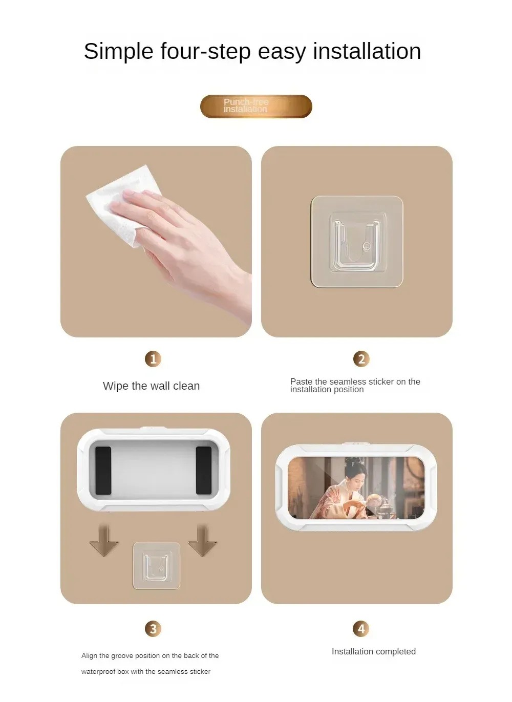 Support de téléphone de douche étanche, finition