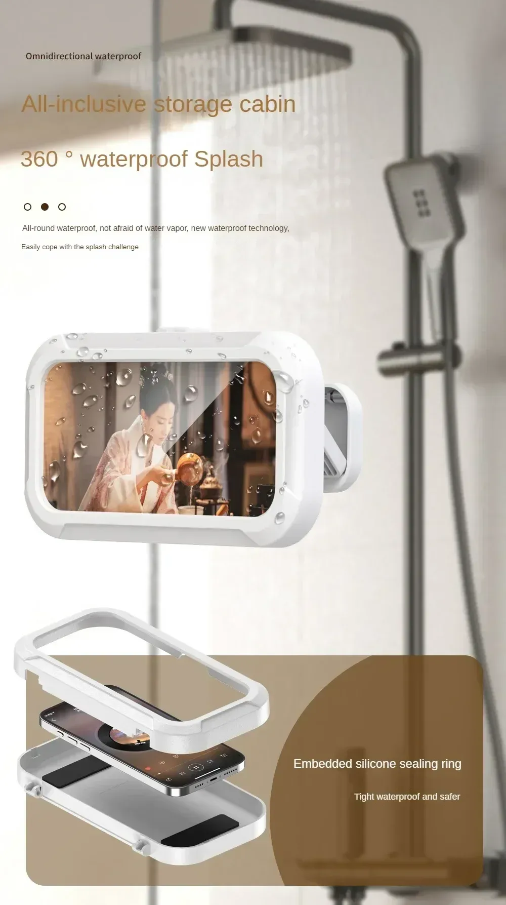 Support de téléphone de douche étanche, fixation