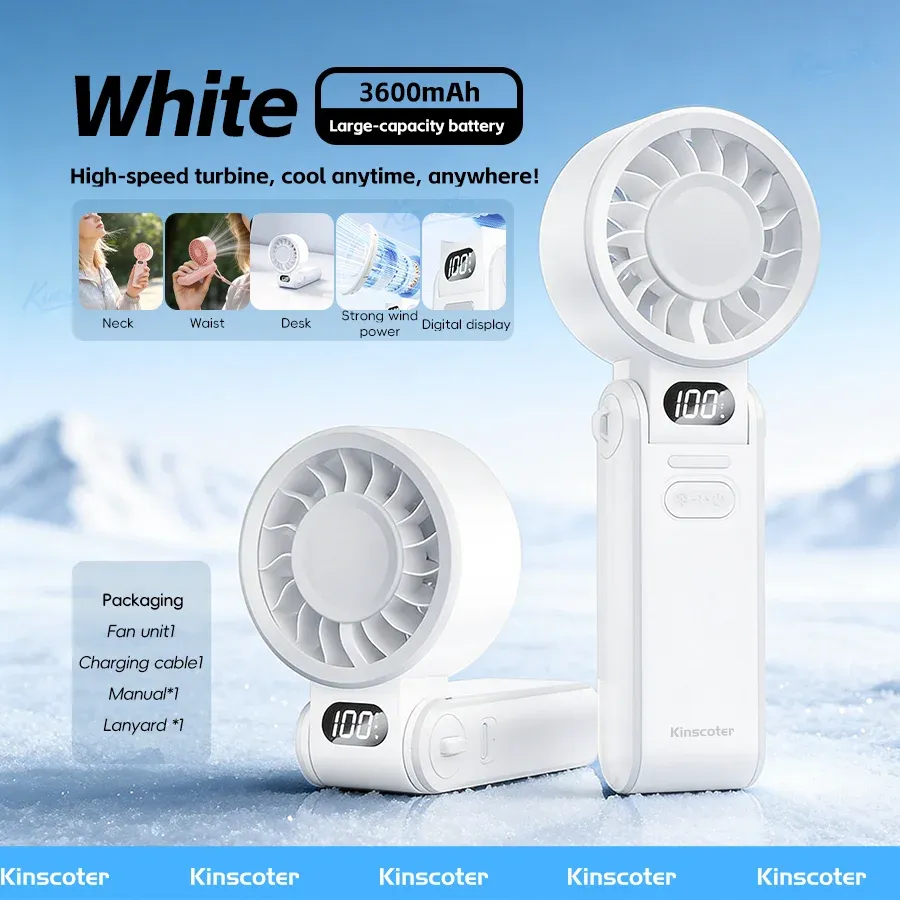 Ventilateur portatif rechargeable 3600mAh à grande vitesse, pliable, avec 100 niveaux de vitesse réglables 7