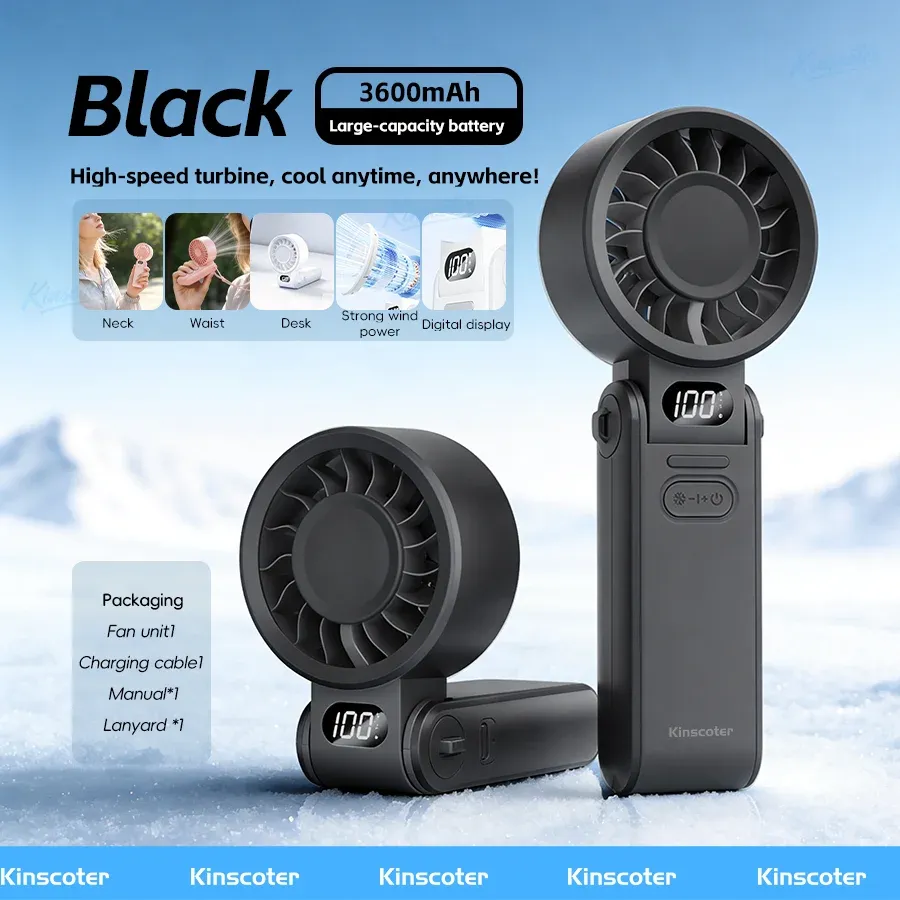 Ventilateur portatif rechargeable 3600mAh à grande vitesse, pliable, avec 100 niveaux de vitesse réglables 16