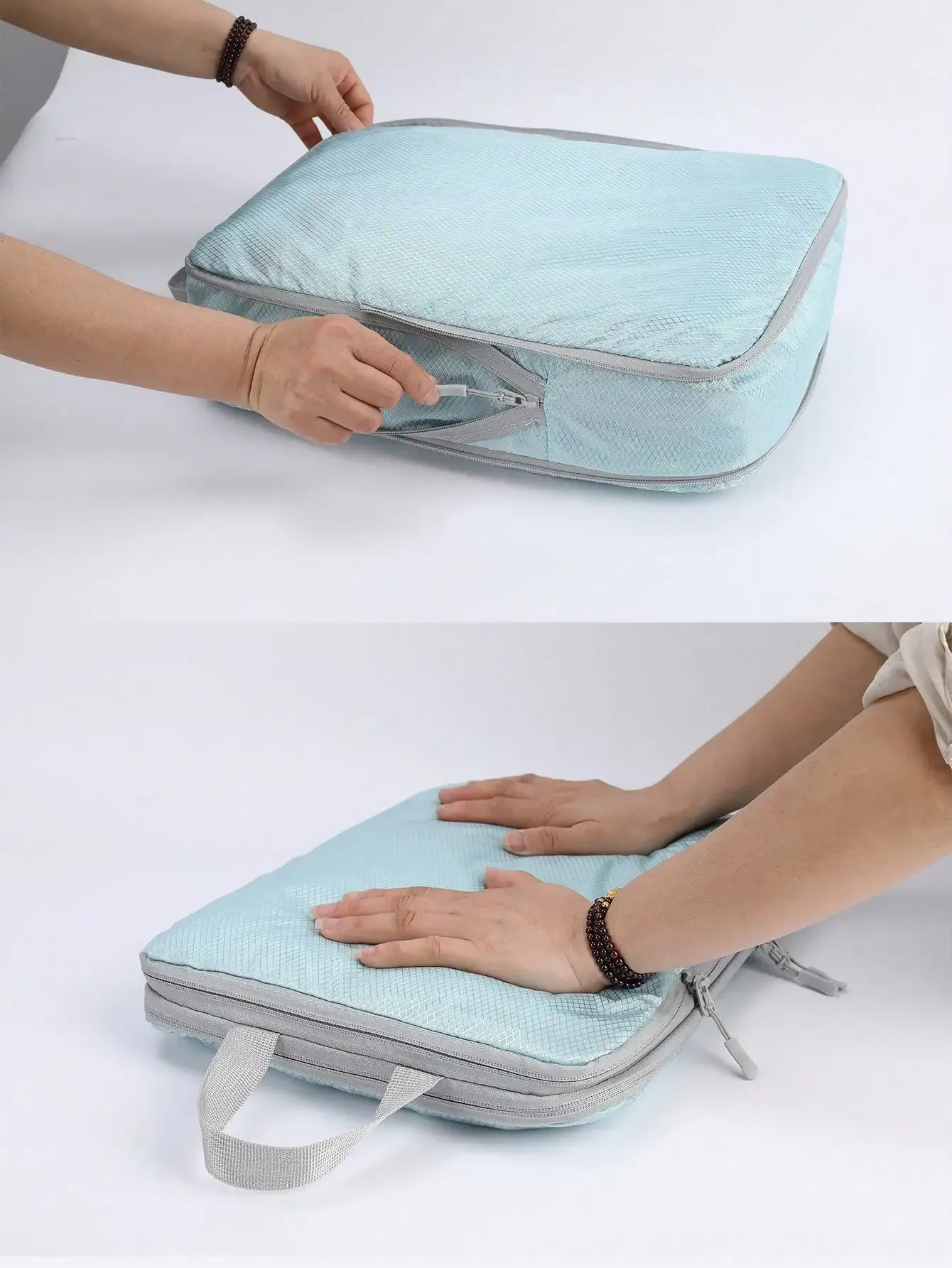 Détail de la compression du sac de rangement