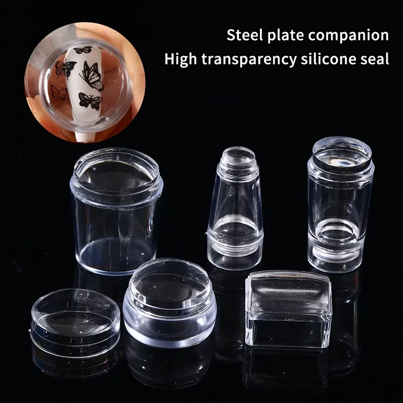 Kit de stamping nail art en silicone transparent, comprenant plaques de stamping, pochoirs et grattoir 4