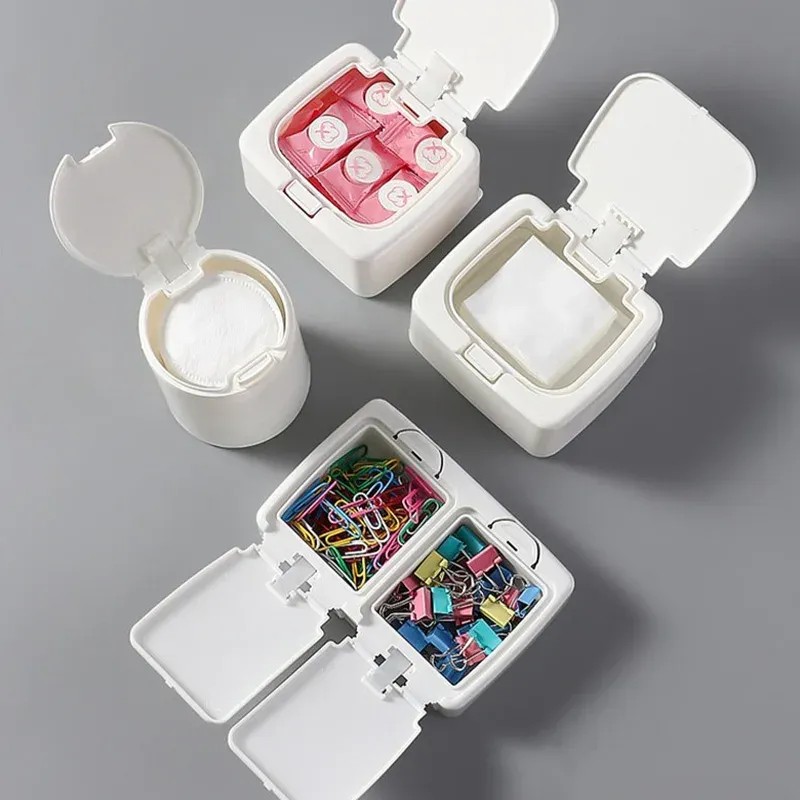 Mini boîte de rangement pop-up pour bureau, anti-poussière, pour cotons-tiges, maquillage et petits objets 6