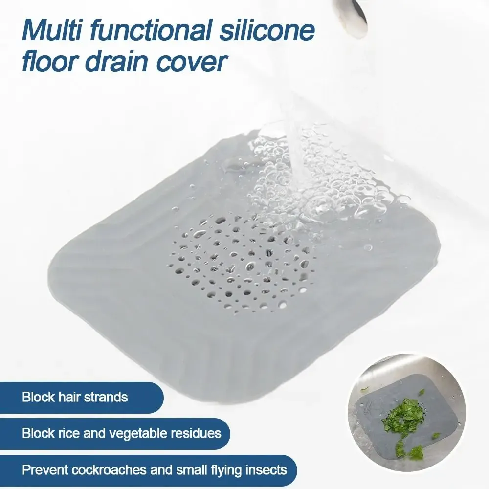 Drain de sol carré anti-blocage pour évier et douche, avec crépine à mailles et filtre à cheveux 4