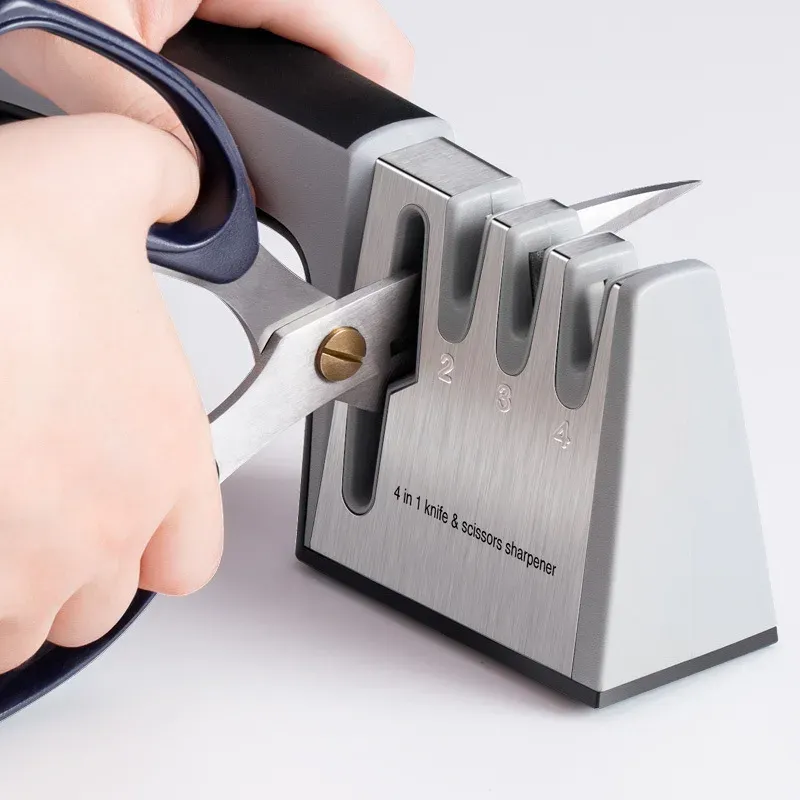 Aiguiseur de couteaux professionnel 4 en 1 avec ciseaux de cuisine manuels et accessoires en acier inoxydable, pour couteaux de toutes tailles 3
