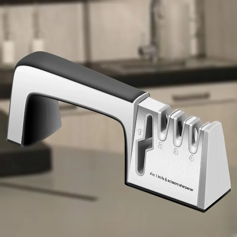 Aiguiseur de couteaux professionnel 4 en 1 avec ciseaux de cuisine manuels et accessoires en acier inoxydable, pour couteaux de toutes tailles 5