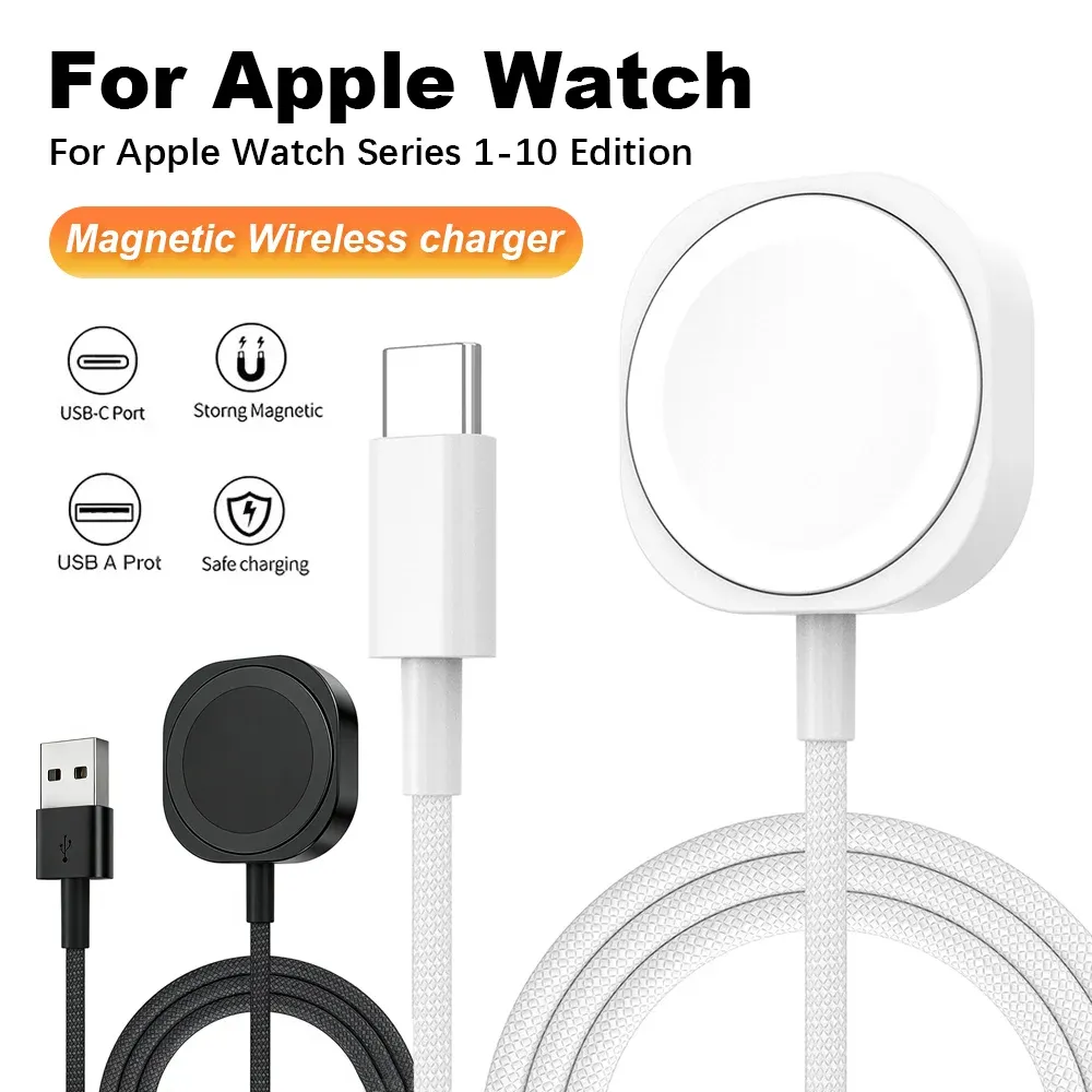 Chargeur magnétique sans fil rapide USB-A avec câble USB-C pour Apple Watch Séries 1 à 10 et Ultra, compatible iWatch 1