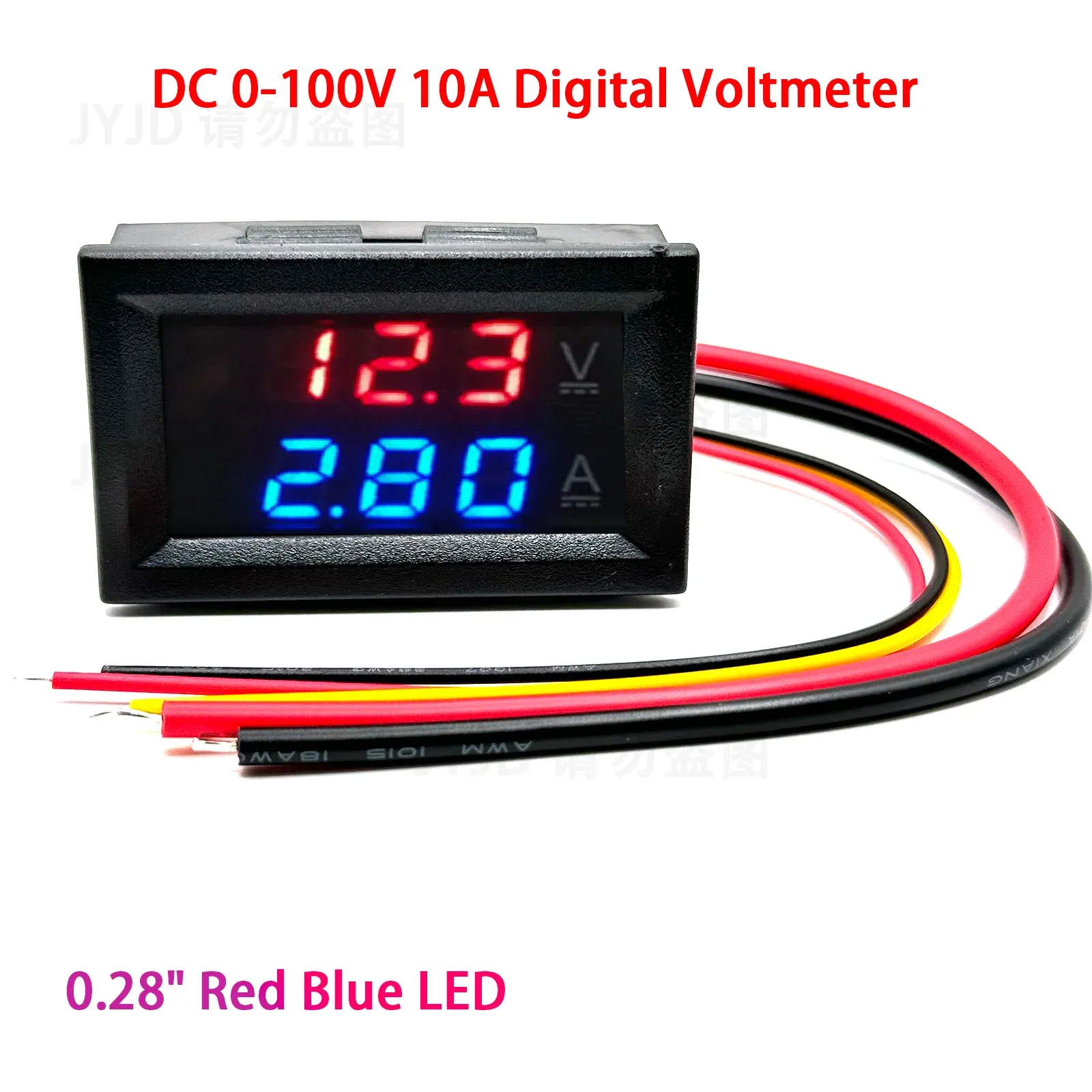 Voltmètre et ampèremètre numérique CC 0-100 V / 10 A à double affichage, LED rouge et bleue, écran 0,28 pouce - Image 1