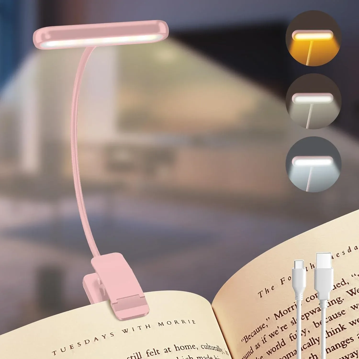 Lampe de lecture rechargeable par USB à pince, lumière blanche chaude et froide, 14 LED, flexible et portable 10