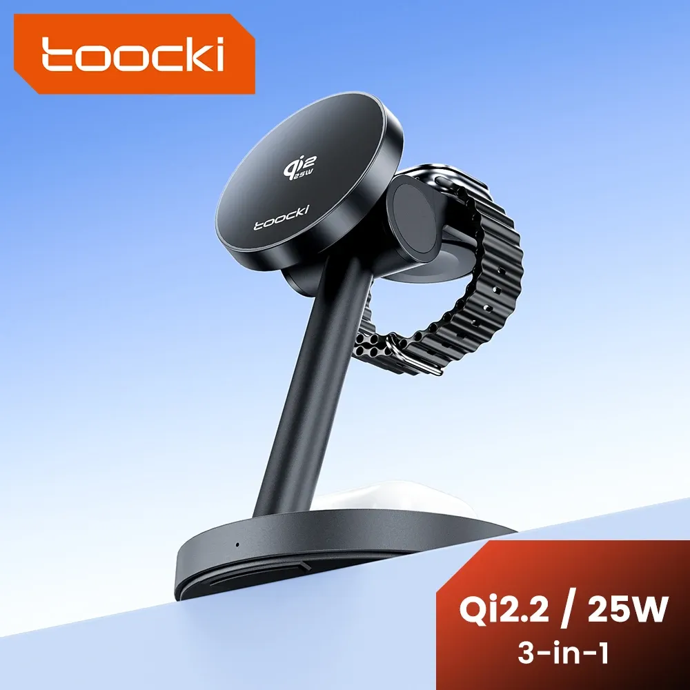 Chargeur magnétique sans fil Toocki Qi2.2 3-en-1 25 W pour iPhone, Samsung, montre et écouteurs