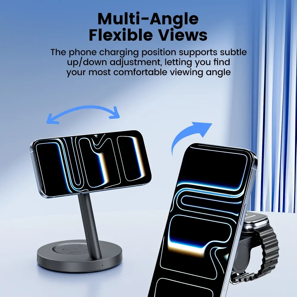 Chargeur magnétique sans fil Toocki Qi2.2 3-en-1 25 W pour iPhone, Samsung, montre et écouteurs 3